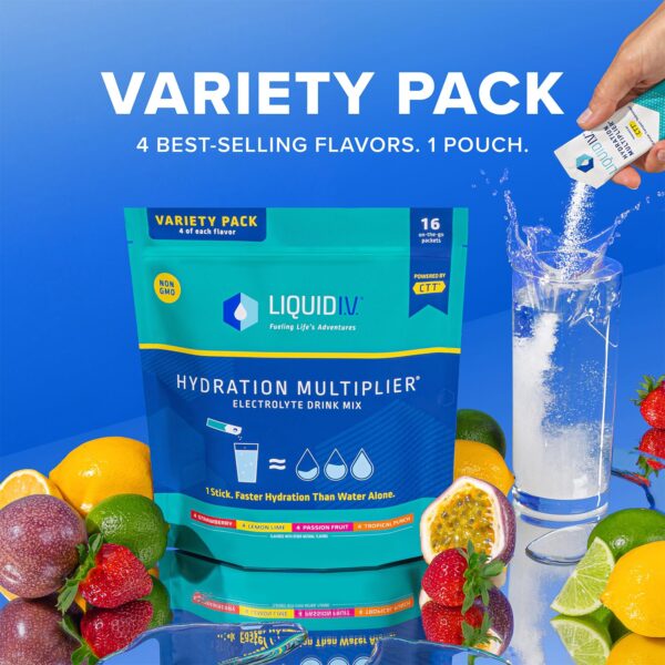 Liquid I.V.® Hydration Multiplier® Best Sellers - Lemon Lime, Passion Fruit, Strawberry, Tropical Punch - Hydration Powder Packets, Electrolyte Powder Drink Mix, Single-Serving Sticks, 16 Servings - Image 2