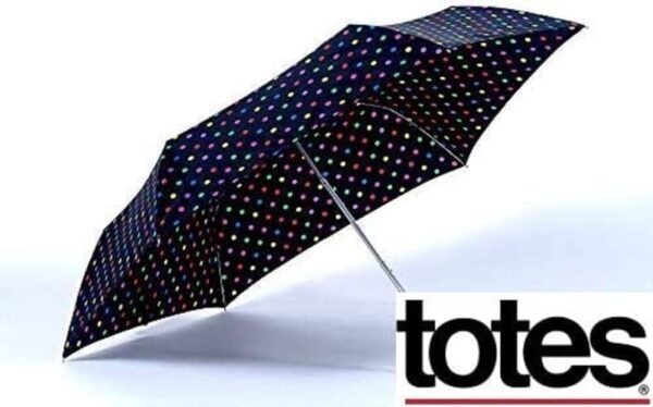 Totes Micro Mini Manual Compact Umbrella, NeverWet technology, Colorful dots on black, 38" arc Coverage - Image 3