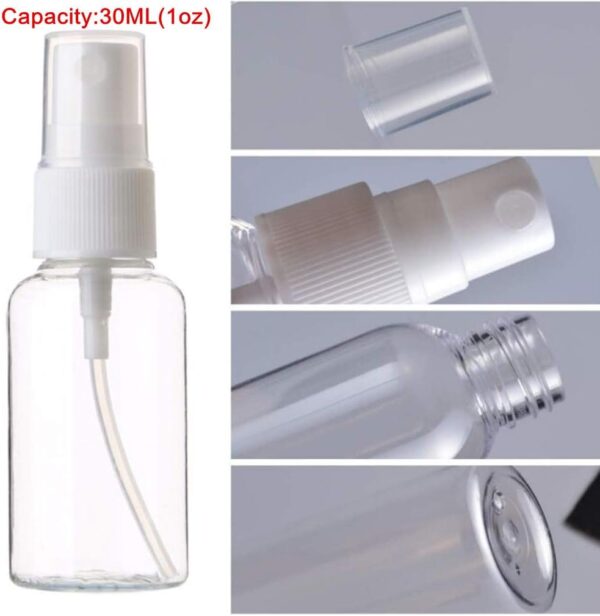 Spray Bottles 30ml/1oz, 4 Pack Clear Empty Fine Mist Plastic Mini Travel Bottle Set, Portable Refillable Makeup Sprayer Containers for Perfume, Liquids, Aromatherapy, Small Size - Image 3