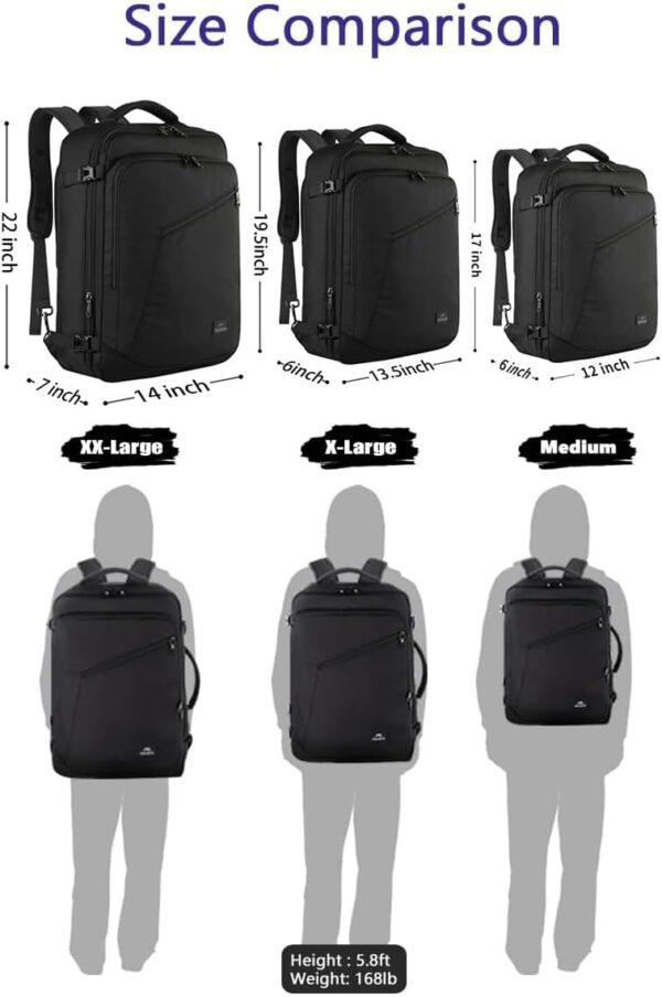 MATEIN Carry on Backpack, Extra Large Travel Backpack Expandable Airplane Approved Weekender Bag for Men and Women, Water Resistant Lightweight Daypack for Flight 40L, Black - Image 8