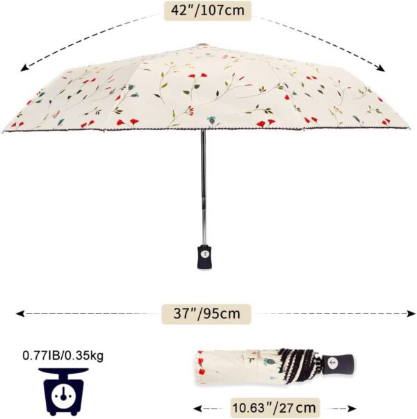 Cuby UV Sun Umbrella Compact Folding Travel Umbrella Auto Open and Close for Windproof, Rainproof & 99.9% UV Protection Parasol with Black Anti-UV Coating - Image 5