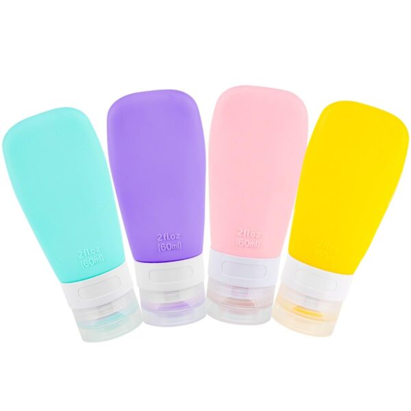 Vonpri Travel Bottles for Toiletries 2 oz Silicone Squeezable Travel Size Containers Lotion Tsa Approved for Shampoo Conditioner Body Wash Accessories Outdoor Essentials (Blue purple pink yellow)