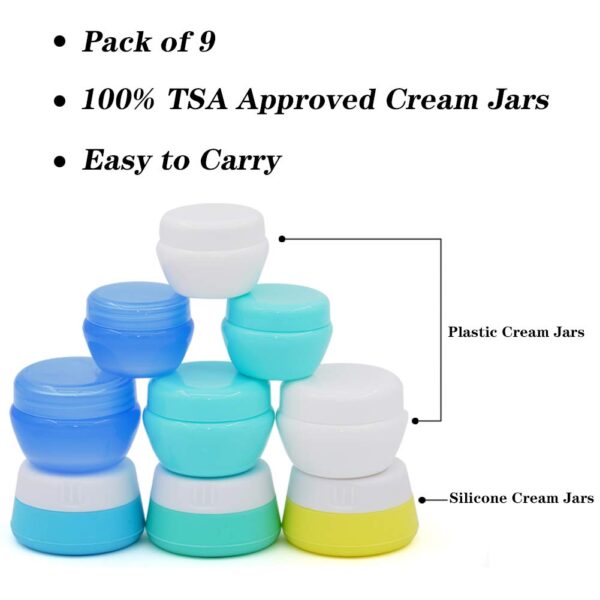 Cosywell Travel Containers Sets Silicone & PP Cream Jars for Toiletries Empty Lotion Leak-proof & BPA Free Bottles Accessories with Hard Sealed Lids for Cosmetic Makeup Face Cream (9 Jars) - Image 2