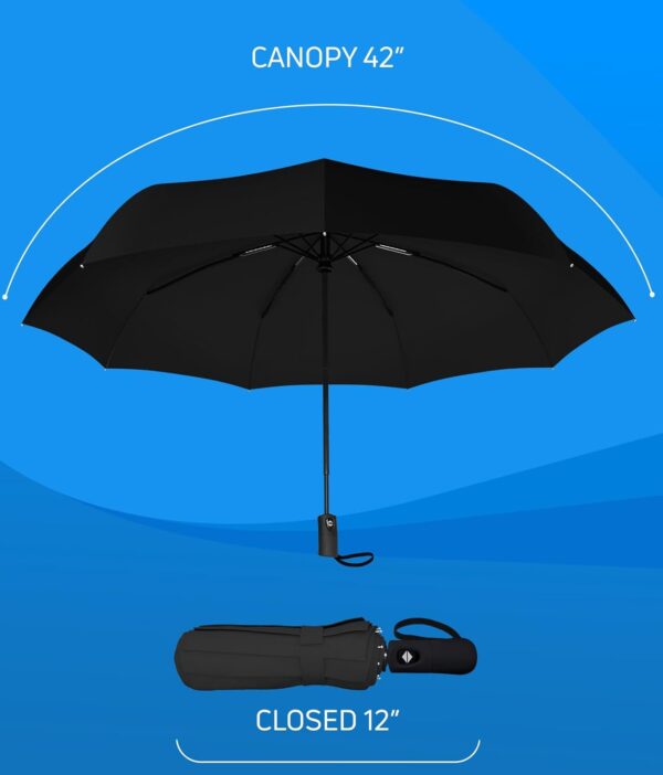 Compact Travel Umbrella - Pocket Portable Folding Windproof Mini Umbrella - Auto Open and Close Button and 9 Rib Reinforced Canopy - Image 9