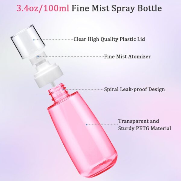 Cosywell Fine Mist Spray Bottle TSA Approved 3.4oz/ 100ml Empty Cosmetic Refillable Travel Containers Plastic Hair Spray Bottle Sprayer for Perfume Skincare Makeup Lotion (3color) - Image 5