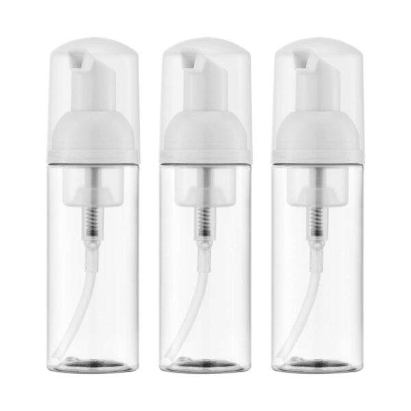 2oz Foam Pump Bottle (3PCS) Empty Travel Foaming Dispenser for Hand Soap, Lash Cleanser, Shampoo (60ml, Clear