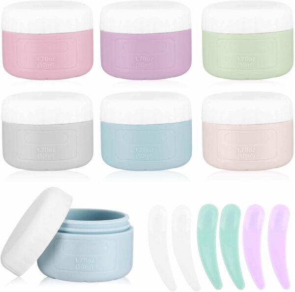 DHQH 6 Pack Travel Containers For Toiletries,Travel Silicone Cream Jars,TSA Approved Travel Size Containers,Leak-proof Travel Accessories With Hard Sealed Lids for Cosmetic Makeup Face Cream（50ml）