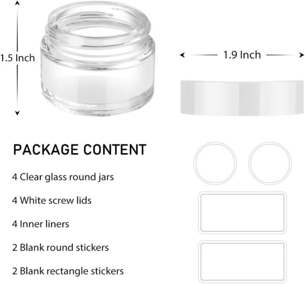 4 Pack 1oz Small Glass Containers with Lids, Tecohouse Glass Jars with White Lids & Inner Liners, Mini Travel Toiletries Container for Slime, Makeup, Cream, Lotion, Cosmetic - Image 7