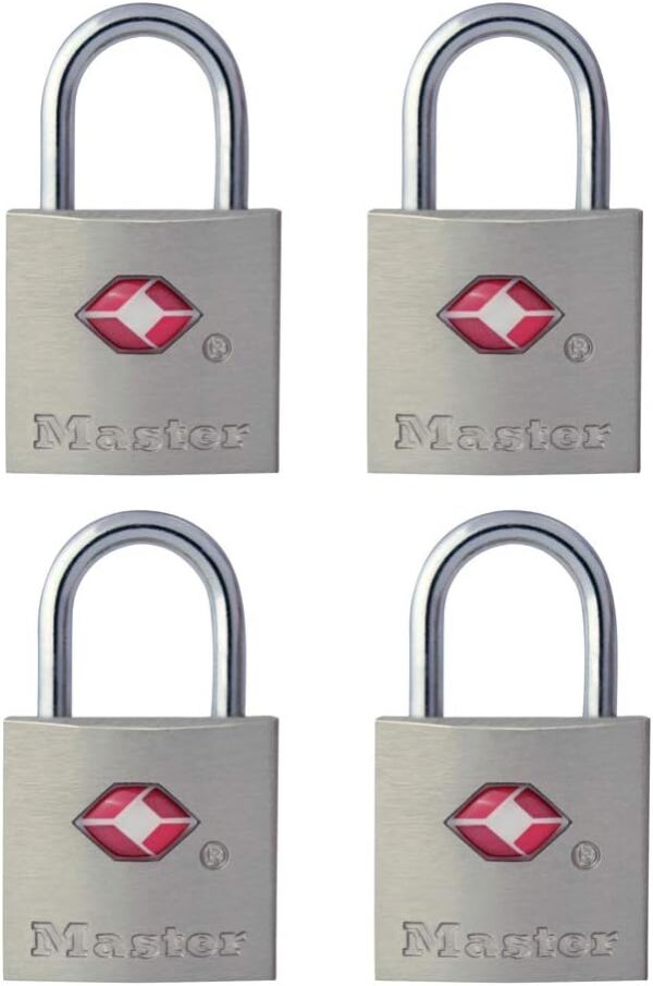 Master Lock TSA Luggage Locks with Key, TSA Approved for Backpacks, Bags and Luggage, 4 Pack, 4683Q, Brass