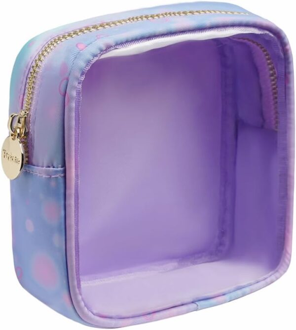 Bricte Small Preppy Clear Cosmetic Pouch Women Travel Mini Transparent TPU and Nylon Makeup Pouch (Small, Purple-Star)