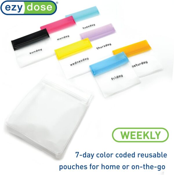 EZY DOSE Reusable 7-Day Pill Pouch Set, Durable Multi-Purpose Travel-Sized Containers, Includes Days of the Week Labels with Color for Easy Identification, Large Storage, Clear, BPA Free, TSA Approved - Image 4