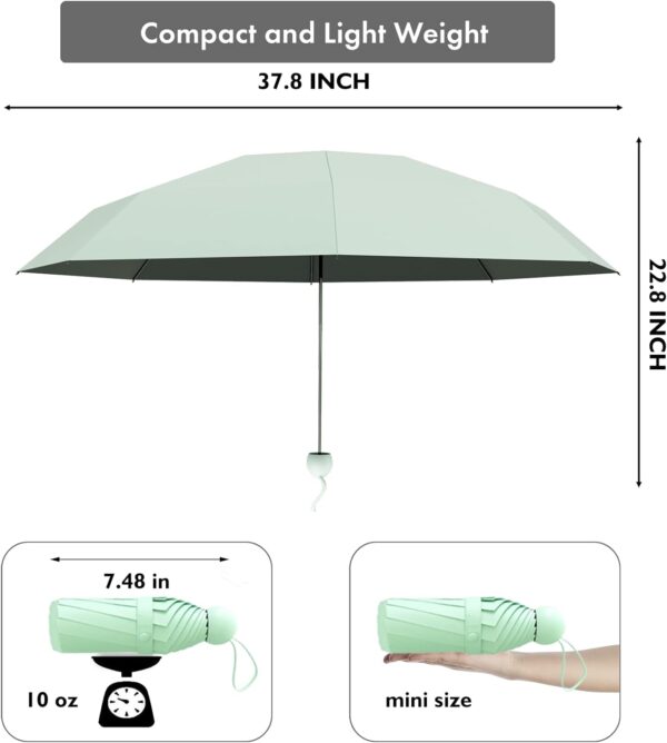 Xiuying Feng Mini Travel Umbrella, Small Compact Portable Umbrella for Sun and Rain, Windproof Parasol with 99% UV Protection for Women and Men - Image 2