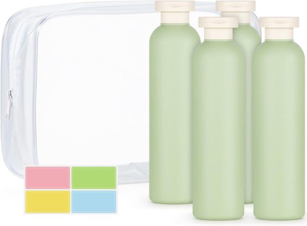 WantGor Squeeze Bottles with Flip Cap, 4Pcs Large Empty Refillable Plastic Leak Proof Travel Bottles for Shampoo, Conditioner, Creams, Lotion (8.8oz/260ml)