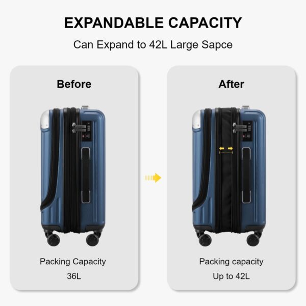 LEVEL8 Grace Expandable Carry On Luggage Airline Approved, 20 Inch Hardside Carry On Suitcase with Wheels, Travel Harshell Spinner Small Luggage with Tsa Lock, Blue, 20-Inch Carry-On - Image 7