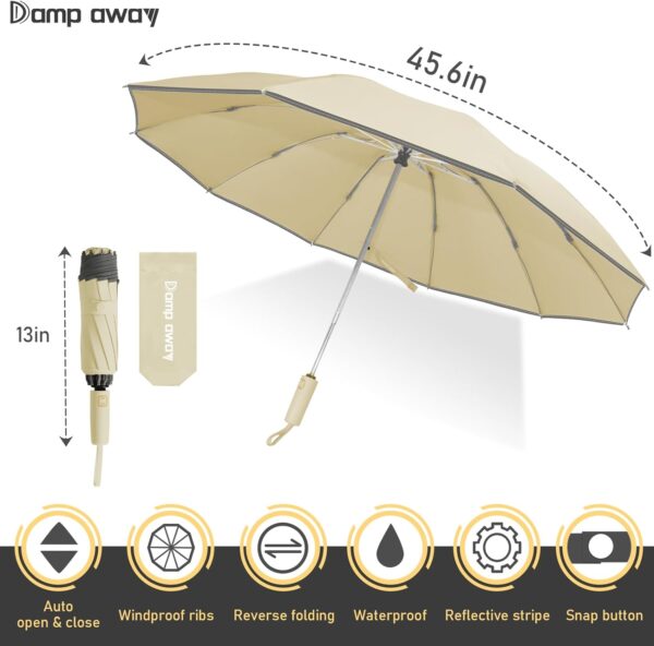 Compact Travel Umbrella, Portable Reverse Folding Car Umbrella, Large Windproof and Waterproof Inverted Umbrella, Automatic, 10 Ribs - Image 6