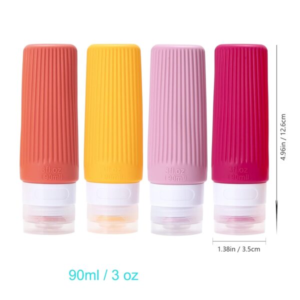 Silicone Travel Bottles for Toiletries,BPA Free,3 oz Leak Proof Refillable Portable Squeeze Empty Accessories Travel Size Liquid Cosmetic Lotion Shampoo Conditioner Bottles Containers 4 Pack Rose - Image 7