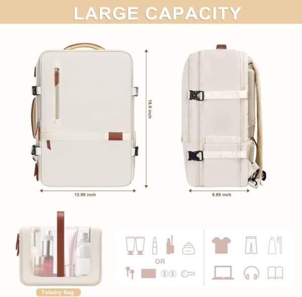 MOSISO Travel Backpack, 40L Carry on Backpack for Women Men, 17 inch Airline Approved Luggage Backpack with USB Port & Hidden Shoulder Straps, Casual Daypack with Toiletry Bag & Shoe Pocket, Beige - Image 3