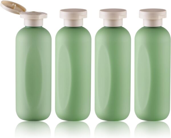 6.7oz Travel Shampoo Bottle, Empty Plastic Squeeze Bottles with Flip Cap, 4PCS Lotion Container for Toiletries (200ml, Green)