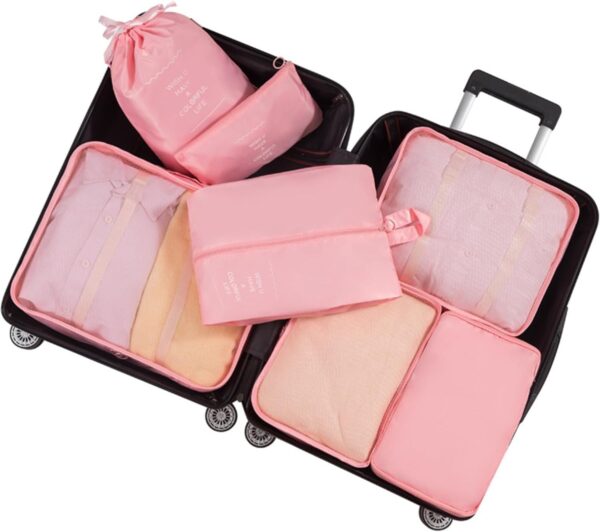 Gbateri 7 Pack Packing Cubes for Suitcases - Compression Luggage Packing Organizers - Travel Storage Bags for Travel Accessories, Clothes, Shoes, Cosmetics, Toiletries, For 18-32'' Luggage - Pink - Image 2