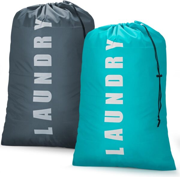 Laundry Bag,2 Pack Travel Laundry Bags for Dirty Clothes,Large Laundry Bags for Traveling,Dirty Clothes Travel Bag,Laundry Bags for Camp, 24" x 36" (Cyan + Gray)