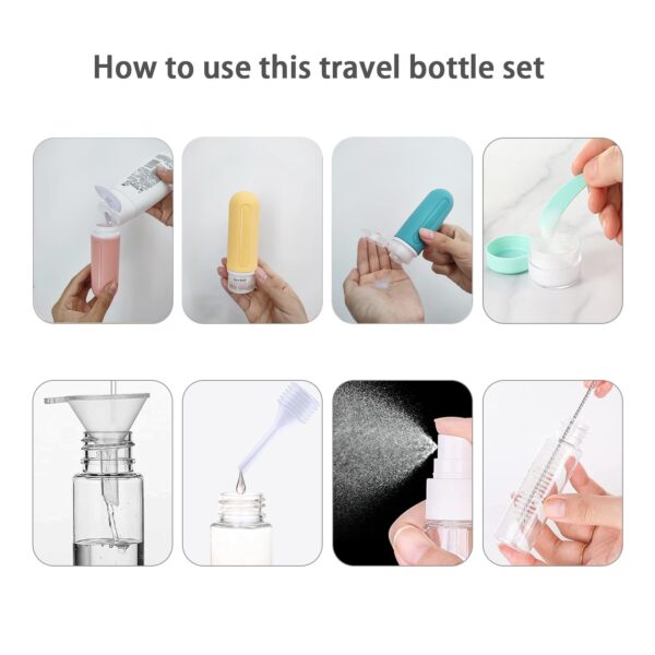 Travel Bottles Set for Toiletries, TSA Approved 3 oz Travel Size Containers, Leak Proof Refillable Squeezable Travel Essentials, BPA Free Silicone, for Shampoo Lotion Body Wash Liquids, 18 Pcs - Image 4