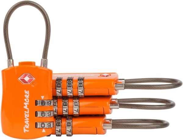 4 Pack TSA Approved Travel Combination Cable Luggage Locks for Suitcases & Backpacks - Orange