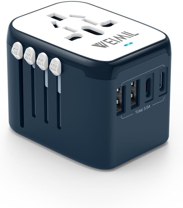 Universal Travel Adapter, International Plug Adapter with 2 USB-C Ports and 2 USB-A Ports, Travel Adapter Worldwide Outlet Converter for USA EU UK AUS