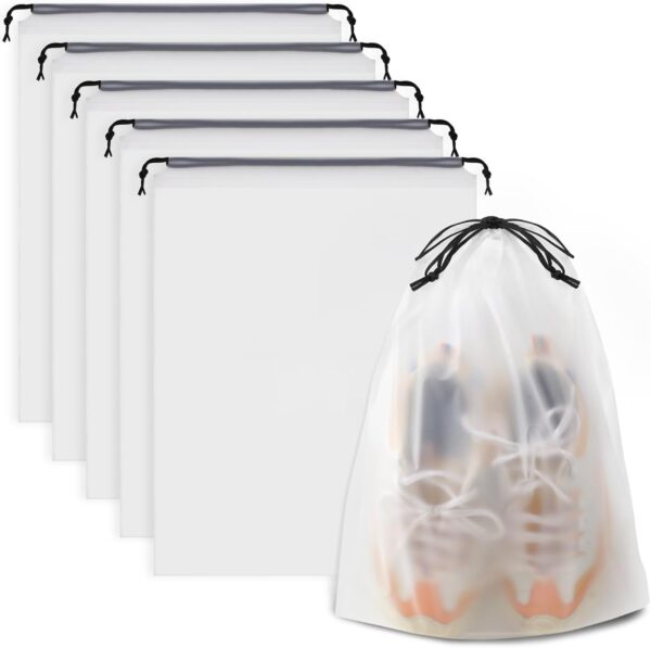 Clear Shoe Bags for Travel 5 PCS, 15.7" x 11.8" Drawstring Travel Shoe Bags for Packing, Waterproof Dustproof Portable Travel Shoe Storage Bag for Men and Women