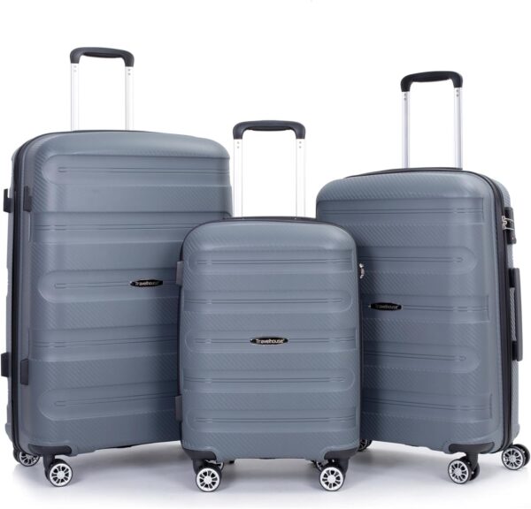 Travelhouse Luggage Sets, Expandable Hardside Suitcases 24in/28in, Carry on 20in,3 Piece Set Travel Luggages Clearance with Double Spinner Wheels TSA Lock Lightweight (Gray-88)