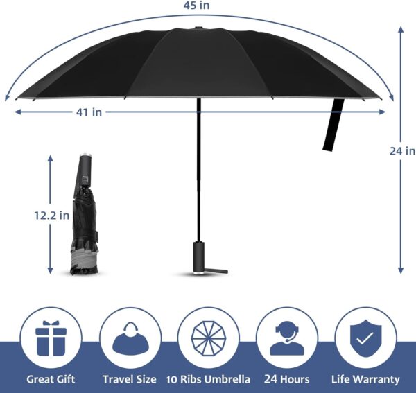 2-Pack Travel Umbrella, Unbreakable 10 RIBS Umbrella, Windproof Umbrellas for Rain & Sun, Automatic, Foldable Reverse Rain Umbrella for Women Men - Image 6