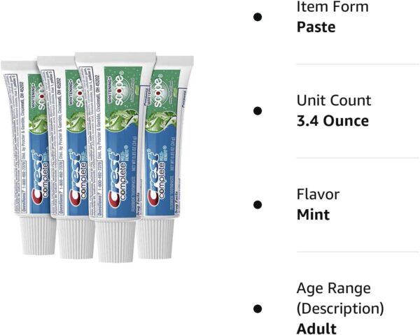 Crest Complete Whitening Scope Minty Toothpaste .85 Oz Travel Size 4 Pack - Image 2