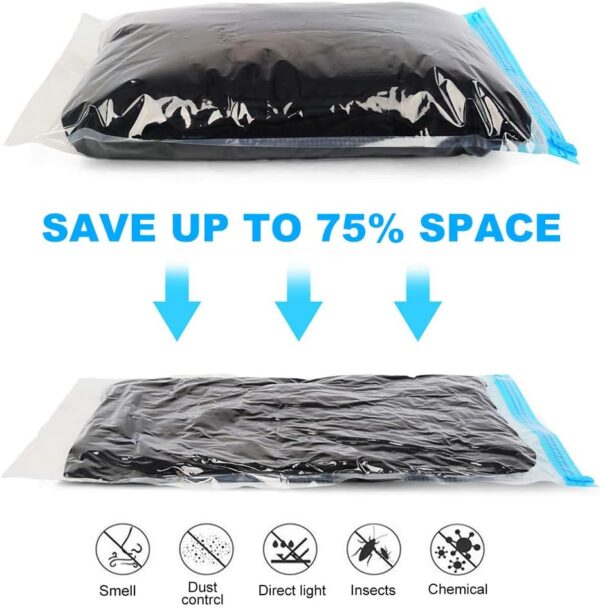 Compression Bags for Travel - Travel Essentials - 12 Pack Space Saver Bags - No Vacuum or Pump Needed - Vacuum Storage Bags for Travel Accessorie - Travel and Home Packing Organizers (transparent) - Image 2