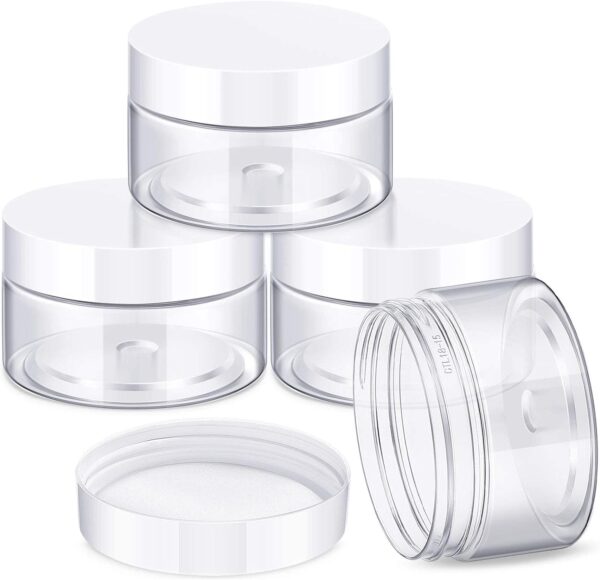 Patelai 4 Pieces Round Clear Wide-mouth Leak Proof Plastic Container Jars with Lids for Travel Storage Makeup Beauty Products Face Creams Oils Salves Ointments DIY Making or Others (White,1 Ounce)