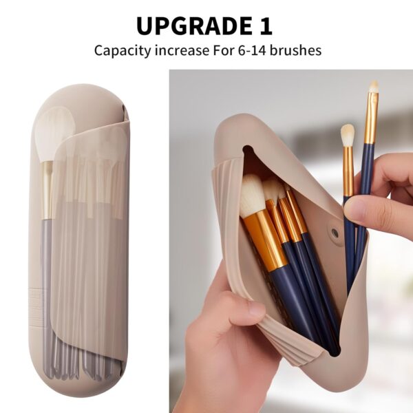 AGIKET Silicone Makeup Brush Holder Travel Cosmetic Bag：Soft Portable Cosmetic Face Brushes Holder with Upgrade Anti-Fall Out Magnetic Closure, Large Travel Makeup Brush Case - Walnut - Image 2