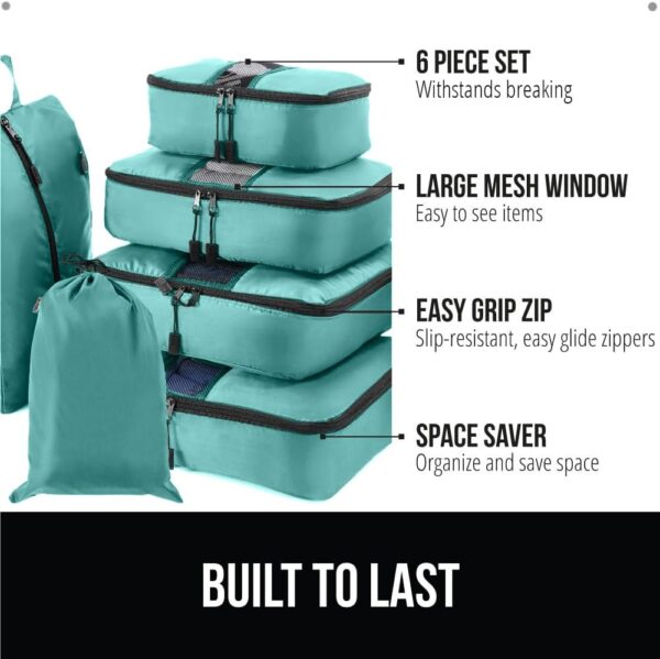 Gorilla Grip 6 Set Packing Cubes, Travel Essentials for Suitcases, Breathable Mesh Organizer Bags for Clothes Toiletries Shoes and Laundry, Luggage and Backpack Carry On Airplane Accessories Turquoise - Image 2