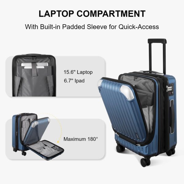 LEVEL8 Grace Expandable Carry On Luggage Airline Approved, 20 Inch Hardside Carry On Suitcase with Wheels, Travel Harshell Spinner Small Luggage with Tsa Lock, Blue, 20-Inch Carry-On - Image 3