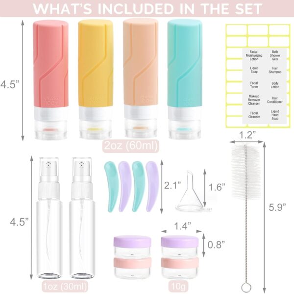 18 Pcs Travel Bottles Set for Toiletries Tsa Approved, Silicone Squeezable Travel Size Containers BPA Free Leak Proof Refillable for Shampoo Conditioner Lotion with Toiletry Bag (Light Color) - Image 6