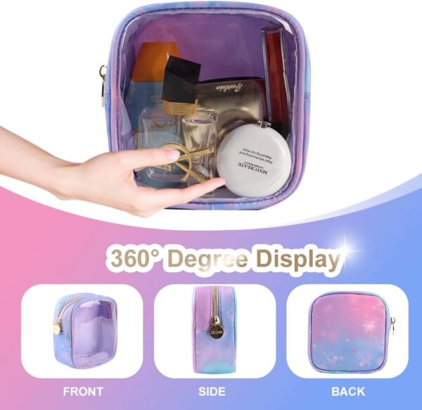 Bricte Small Preppy Clear Cosmetic Pouch Women Travel Mini Transparent TPU and Nylon Makeup Pouch (Small, Purple-Star) - Image 3