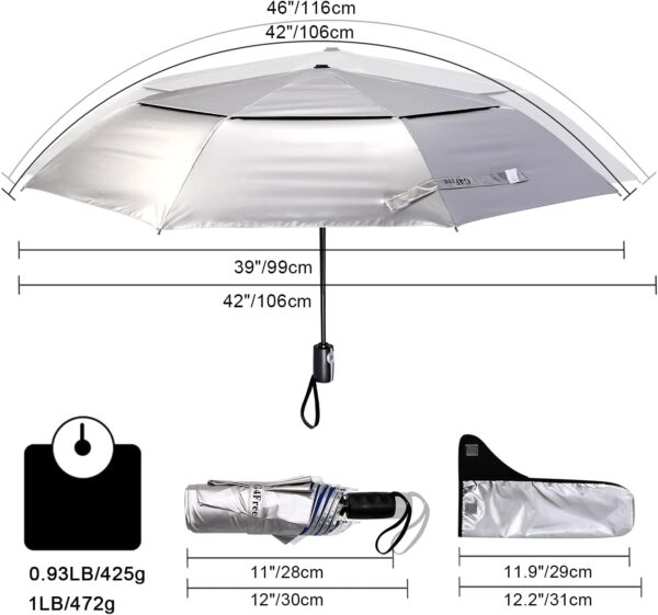 G4Free UPF 50+ UV Protection Travel Umbrella 42/46 Inch Windproof Silver Coating Sun Blocking Umbrella - Image 4