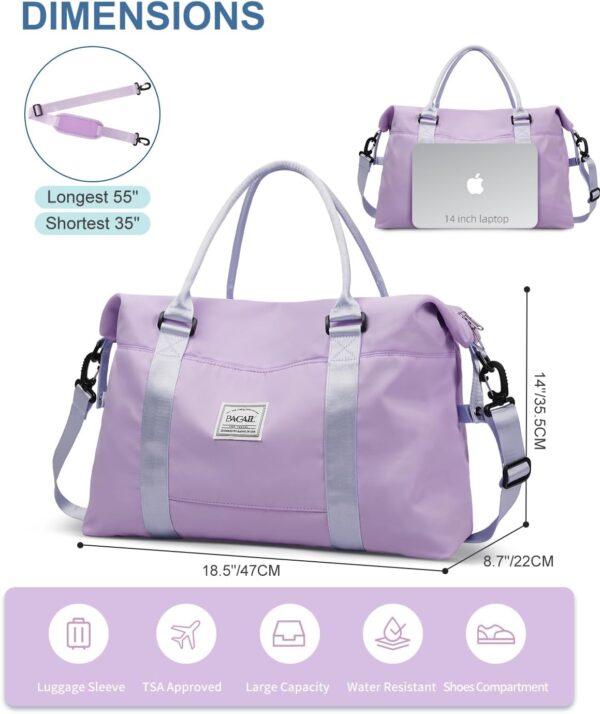 BAGAIL Travel Duffel Bag, Weekender Bags for Women, Overnight Gym Carry On Tote Bag with Wet Pocket, Hospital Mom Bag for Labor and Delivery - Purple - Image 6