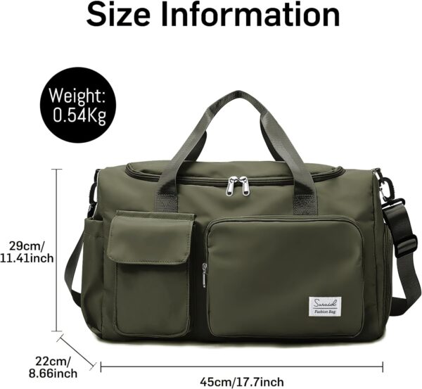 Suruid Travel Duffel Bag with Shoes Compartment Sports Gym Bag with Dry Wet Separated Pocket for Men and Women, Overnight Bag Weekender Bag Training Handbag Yoga Bag - Olive Green - Image 2