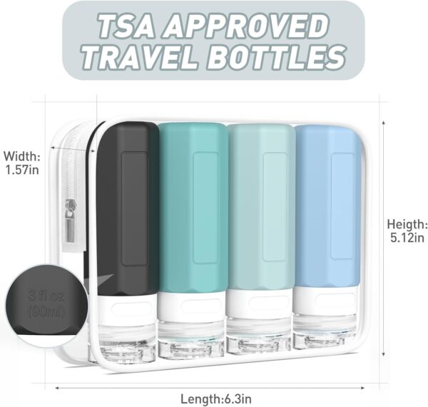 Redfly Travel Bottles for Toiletries, 3oz Tsa Approved Travel Size Containers, BPA Free Leak Proof Travel Containers for Toiletries, Refillable Travel Accessories for Shampoo Conditioner Gray - Image 5