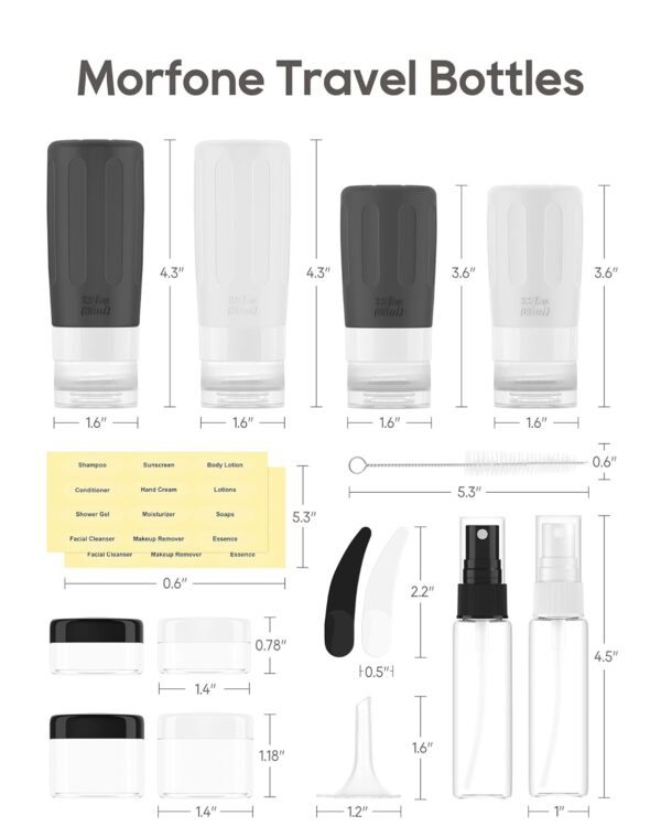 Morfone 16 Pack Silicone Travel Bottles Set for Toiletries TSA Approved Travel Containers Leakproof Squeezable Refillable Accessories 2oz 3oz for Shampoo Conditioner Lotion Liquids (BPA Free) - Image 5