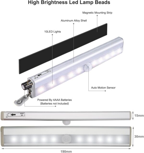 Motion Activated RV Step Lights, 10 LED Battery Operated Motorhome Motion Sensor led Light Strip, Magnetic Night Light Bar for Motorhome Travel,Travel Trailers, Camper (2 Pack) - Image 3