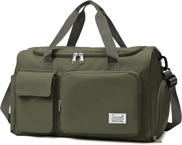 Suruid Travel Duffel Bag with Shoes Compartment Sports Gym Bag with Dry Wet Separated Pocket for Men and Women, Overnight Bag Weekender Bag Training Handbag Yoga Bag - Olive Green