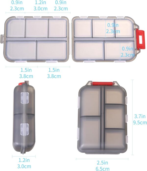 1Pack Travel Pill Organizer - 10 Compartments Pill Case, Compact and Portable Pill Box, Perfect for On-The-Go Storage, Pill Holder for Purse Gray - Image 3