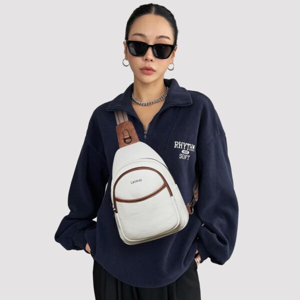 Sling Bag For Women Crossbody Fanny Pack Backpack Travel Purse Faux Leather Over Shoulder Belt Bags Large Trendy Beige - Image 8