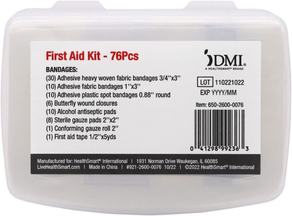 DMI 76-Piece First-Aid Kit, All-Purpose Use for Minor Cuts and Scrapes, Durable Water-Resistant Case, Convenient and Portable, FSA & HSA Eligible - Image 2