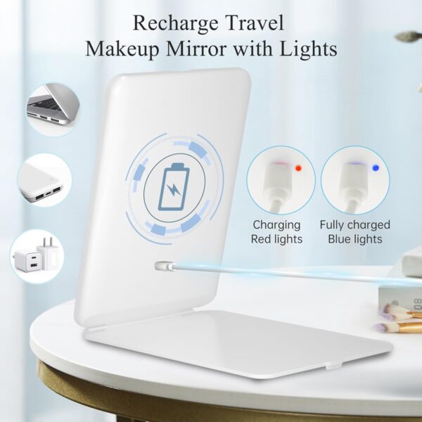 FUNTOUCH Rechargeable Travel Makeup Mirror with 72 Led Lights, Portable Lighted Beauty Mirror, 3 Color Lighting, Dimmable Touch Screen, Tabletop LED Folding Cosmetic Vanity Mirror - Image 2