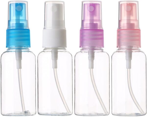 Spray Bottles 30ml/1oz, 4 Pack Clear Empty Fine Mist Plastic Mini Travel Bottle Set, Portable Refillable Makeup Sprayer Containers for Perfume, Liquids, Aromatherapy, Small Size